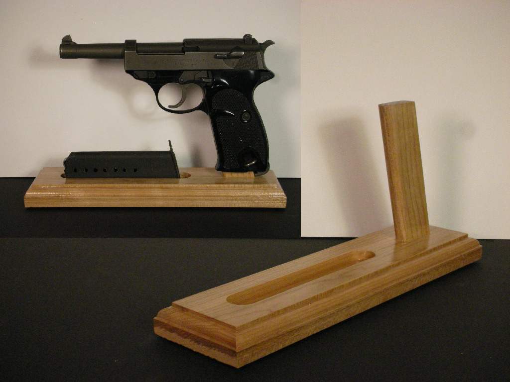 Handgun rack; Handmade for 1 Walters P38 9mm style; made from oak; 